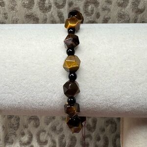Black Jasper & Tiger Eye Natural Crystal Gemstone Stretch Bracelet